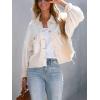imageCHARTOU Womens Oversized Waffle Knit Shacket Cropped Color Block Jean Patchwork Blouse ShirtCream