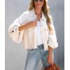 imageCHARTOU Womens Oversized Waffle Knit Shacket Cropped Color Block Jean Patchwork Blouse ShirtCream