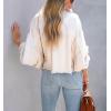 imageCHARTOU Womens Oversized Waffle Knit Shacket Cropped Color Block Jean Patchwork Blouse ShirtCream