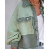 imageCHARTOU Womens Oversized Waffle Knit Shacket Cropped Color Block Jean Patchwork Blouse ShirtGreen