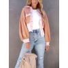 imageCHARTOU Womens Oversized Waffle Knit Shacket Cropped Color Block Jean Patchwork Blouse ShirtPink