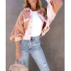 imageCHARTOU Womens Oversized Waffle Knit Shacket Cropped Color Block Jean Patchwork Blouse ShirtPink