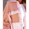 imageCHARTOU Womens Oversized Waffle Knit Shacket Cropped Color Block Jean Patchwork Blouse ShirtPink