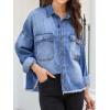 imageCHARTOU Womens Spring Button Down Denim Shirt Long Sleeve V Neck Jean Blouse Casual Work TopsBlue