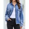 imageCHARTOU Womens Spring Button Down Denim Shirt Long Sleeve V Neck Jean Blouse Casual Work TopsBlue