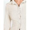 imageCHARTOU Womens Stripe Button Up Y2k Shirt Cropped Flare Long Sleeve Blouse Polo Collar Business Casual TopsApricot