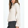 imageCHARTOU Womens Stripe Button Up Y2k Shirt Cropped Flare Long Sleeve Blouse Polo Collar Business Casual TopsApricot
