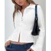 imageCHARTOU Womens Stripe Button Up Y2k Shirt Cropped Flare Long Sleeve Blouse Polo Collar Business Casual TopsBeige