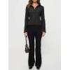 imageCHARTOU Womens Stripe Button Up Y2k Shirt Cropped Flare Long Sleeve Blouse Polo Collar Business Casual TopsBlack