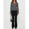 imageCHARTOU Womens Stripe Button Up Y2k Shirt Cropped Flare Long Sleeve Blouse Polo Collar Business Casual TopsGrey