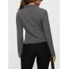 imageCHARTOU Womens Stripe Button Up Y2k Shirt Cropped Flare Long Sleeve Blouse Polo Collar Business Casual TopsGrey