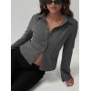 imageCHARTOU Womens Stripe Button Up Y2k Shirt Cropped Flare Long Sleeve Blouse Polo Collar Business Casual TopsGrey