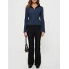 imageCHARTOU Womens Stripe Button Up Y2k Shirt Cropped Flare Long Sleeve Blouse Polo Collar Business Casual TopsNavy Blue