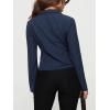 imageCHARTOU Womens Stripe Button Up Y2k Shirt Cropped Flare Long Sleeve Blouse Polo Collar Business Casual TopsNavy Blue