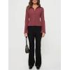 imageCHARTOU Womens Stripe Button Up Y2k Shirt Cropped Flare Long Sleeve Blouse Polo Collar Business Casual TopsRed