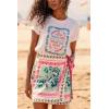 imageCHARTOU Womens Summer Floral Print Wrap Short Skirt Knot Side High Waist A Line Beach Mini SkirtRed
