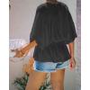 imageCHARTOU Womens Summer Plunge V Neck BatWing Short Sleeve ElasticWaist Peplum Shirt BlouseBlack