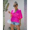 imageCHARTOU Womens Summer Plunge V Neck BatWing Short Sleeve ElasticWaist Peplum Shirt BlouseRose