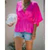 imageCHARTOU Womens Summer Plunge V Neck BatWing Short Sleeve ElasticWaist Peplum Shirt BlouseRose