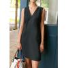 imageCHARTOU Womens Summer Sleeveless Mini Dress Cotton Linen V Neck Cinched A Line Slim Tank Short DressBlack
