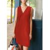 imageCHARTOU Womens Summer Sleeveless Mini Dress Cotton Linen V Neck Cinched A Line Slim Tank Short DressRed