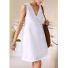 imageCHARTOU Womens Summer Sleeveless Mini Dress Cotton Linen V Neck Cinched A Line Slim Tank Short DressWhite