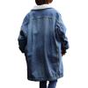 imageCHARTOU Womens Thick Fleece Lined Button Down Mid Long Quilted Denim Jacket OvercoatBlue