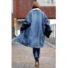 imageCHARTOU Womens Thick Fleece Lined Button Down Mid Long Quilted Denim Jacket OvercoatBlue