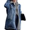 imageCHARTOU Womens Thick Fleece Lined Button Down Mid Long Quilted Denim Jacket OvercoatBlue