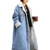 imageCHARTOU Womens Thicken Loose Sherpa Fleece Lined Button Down Long Denim Jacket OvercoatLight Blue