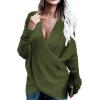 imageCHARTOU Womens Trendy V Neck Crisscross Knitted Sweater Pullover KnitwearArmy Green
