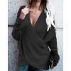 imageCHARTOU Womens Trendy V Neck Crisscross Knitted Sweater Pullover KnitwearBlack
