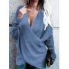 imageCHARTOU Womens Trendy V Neck Crisscross Knitted Sweater Pullover KnitwearBlue