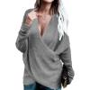 imageCHARTOU Womens Trendy V Neck Crisscross Knitted Sweater Pullover KnitwearGrey