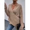 imageCHARTOU Womens Trendy V Neck Crisscross Knitted Sweater Pullover KnitwearKhaki