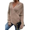 imageCHARTOU Womens Trendy V Neck Crisscross Knitted Sweater Pullover KnitwearKhaki