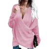imageCHARTOU Womens Trendy V Neck Crisscross Knitted Sweater Pullover KnitwearPink