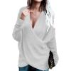 imageCHARTOU Womens Trendy V Neck Crisscross Knitted Sweater Pullover KnitwearWhite