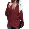 imageCHARTOU Womens Trendy V Neck Crisscross Knitted Sweater Pullover KnitwearWine Red