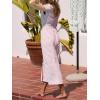 imageCHARTOU Womens V Neck Button Up Cotton Midi Dress Slim Waist Smocked Textured Short Sleeve Sun DressPink