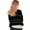 imageCHARTOU Womens Waffle Knit Knitwear Slouchy Striped Polo Collared Long Sleeve Pullover Sweater TopsBlack