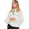 imageCHARTOU Womens Waffle Knit Knitwear Slouchy Striped Polo Collared Long Sleeve Pullover Sweater TopsWhite