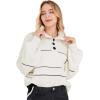 imageCHARTOU Womens Waffle Knit Knitwear Slouchy Striped Polo Collared Long Sleeve Pullover Sweater TopsWhite