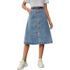 imageCHARTOU Casual Jean Skirts for Women Midi Denim Skirt Button Down A Line Skirt Flared Blue Jean Skirt with PocketsBlue