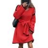 imageCHARTOU Causal Loose Straight Fit Sweater Dress for Women Fall 2025 Outfit Contrast Jumper Knit Sweater with BeltRed