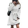 imageCHARTOU Causal Loose Straight Fit Sweater Dress for Women Fall 2025 Outfit Contrast Jumper Knit Sweater with BeltWhite