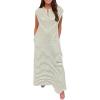 imageCHARTOU Loose Striped Flowy Long Dress for Women Summer Comfy Sleeveless Henley T Shirt Dress with PocketsGreen