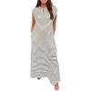 imageCHARTOU Loose Striped Flowy Long Dress for Women Summer Comfy Sleeveless Henley T Shirt Dress with PocketsGrey