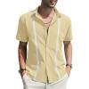 imageCHARTOU Mens Casual Cotton Linen Cuban Striped Button Down Guayabera ShirtApricot