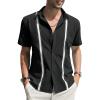 imageCHARTOU Mens Casual Cotton Linen Cuban Striped Button Down Guayabera ShirtBlack